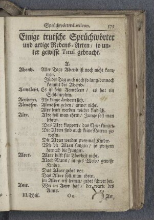 Einige teutsche Sprüchwörter und artige Redens-Arten / so unter gewisse Titul gebracht.