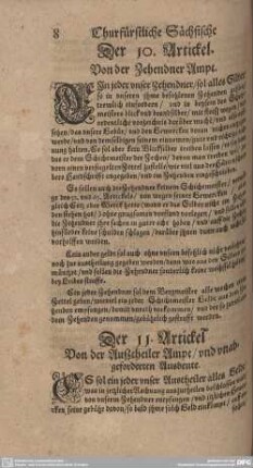 Der 10. Artickel. Von der Zehendner Ampt.