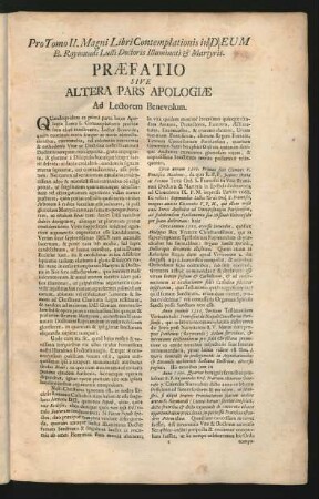 Praefatio Sive Altera Pars Apologiae Ad Lectorum Benevolum