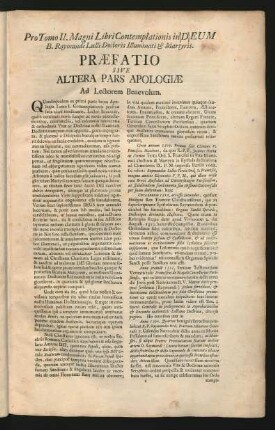 Praefatio Sive Altera Pars Apologiae Ad Lectorum Benevolum