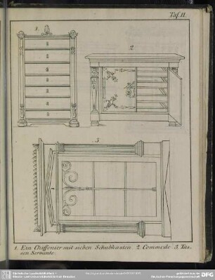 Chiffonier mit sieben Schubkasten; Commode; Tassen Servante