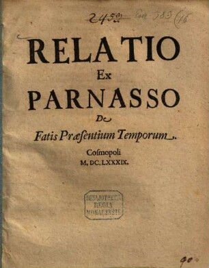 Relatio ex Parnasso de fatis praesentium temporum