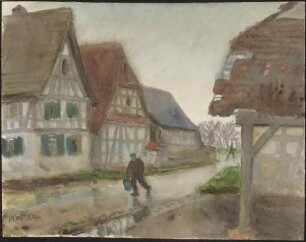 Ohne Titel [Dorfstraße nach dem Regen, Ort unbekannt]