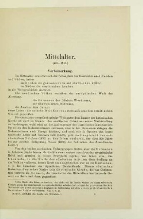 Mittelalter. (476-1517). Vorbemerkung