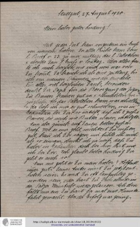 Brief vom 27.08.1920