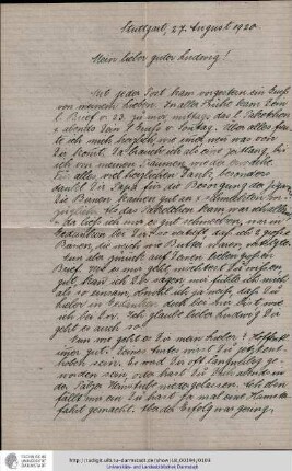 Brief vom 27.08.1920