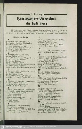 II. Abteilung. Häuserbuch : II. Abteilung. Hausbewohner-Verzeichnis der Stadt Borna