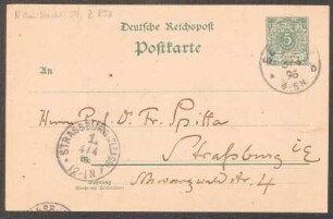 Postkarte an Friedrich Spitta : 03.04.1896