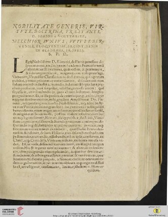 Nobilitate Generis, Virtute, Doctrina, Praestanti, D. Ioanni a Koetteritz