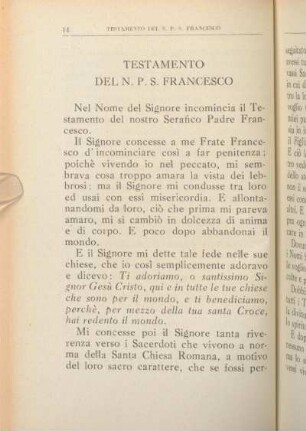 Testamento Del N. P. S. Francesco [hier Beginn des 2. Kapitels, Seite 14 - 16, gebunden vor Seite 33]