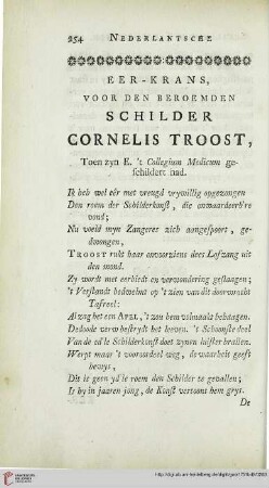 Eer-krans, voor den beroemden schilder Cornelis Troost
