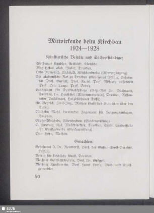 Mitwirkende beim Kirchenbau 1924-1928