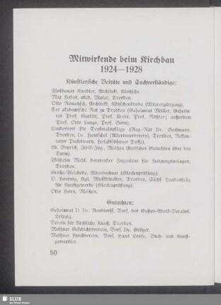 Mitwirkende beim Kirchenbau 1924-1928