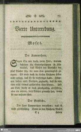 Vierte Unterredung. Moses