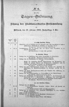 Tages-Ordnung, 19. Februar 1902