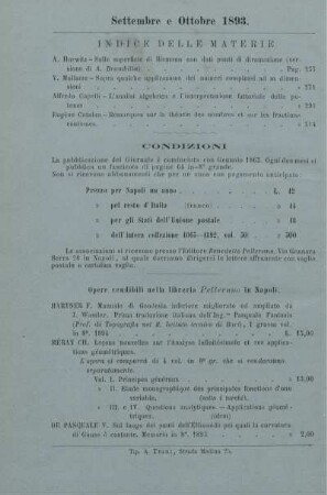 Indice delle materie. Condizioni.