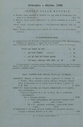 Indice delle materie. Condizioni.