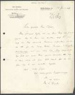 Brief von Ludwig Diels an Unbekannt
