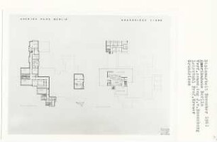Amerikahaus, Berlin-Tiergarten (Diplomarbeit bei Willy Kreuer): Grundrisse Kellergeschoss und Dachgeschoss 1:200