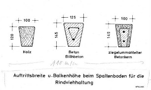 Auftrittsbreite u. Balkenhöhe beim Spaltenboden für die Rindvieh-haltungde