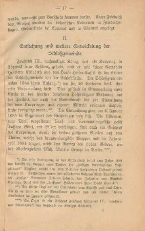 II. Entstehung und weitere Entwickelung der Schloßgemeinde