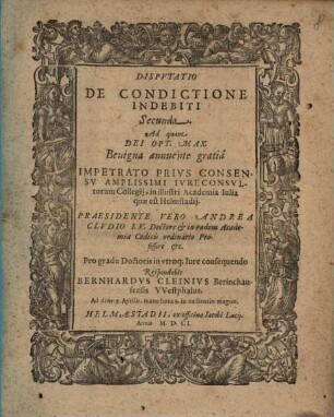 Disputatio De Condictione Indebiti, 2