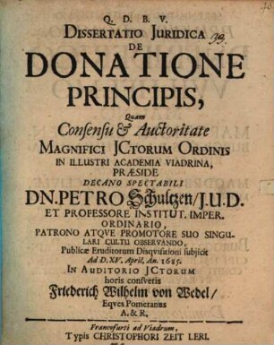 Diss. iur. de donatione principis