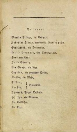 Der Hypochondrist : Ein Original-Lustspiel in fünf Aufzügen