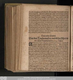 Das ander Capitel. Von den Finsternussen und bösen Aspecten der obern Planeten dieses 1604. Jahrs.