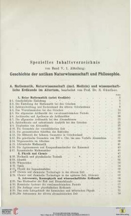 Spezielles Inhaltsverzeichnis