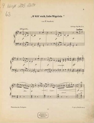 Rosen-Knospen : leichte Tonstücke über beliebte Themas mit Fingersatzbezeichnung für das Pianoforte ; op. 196, 11. Gumbert, O bitt euch liebe Vögelein
