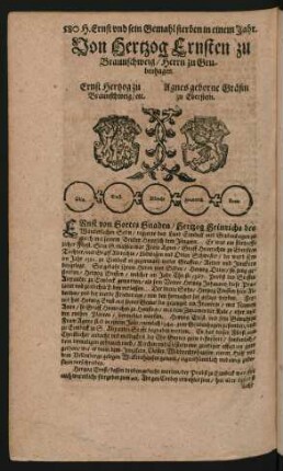 Wappen. Ernst Hertzog zu Braunschweig/ etc. und Agnes geborne Gräfin zu Eberstein.