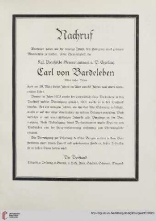 Nachruf Carl von Bardeleben