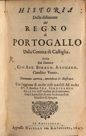 Historia della disunione del Regno di Portogallo
