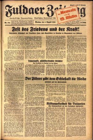 Ausgabe vom Montag, den 01. August 1938.
