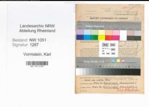 Entnazifizierung Karl Vormstein , geb. 18.12.1905 (Konstrukteur)