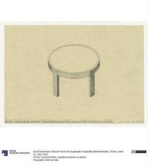 Runder Tisch mit eingelegter Glasplatte (Möbelentwürfe, Tische)