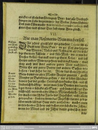 VII. Wie man Roßmarin-Wein machen soll