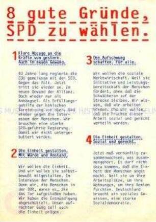 Flugblatt, der SPD (Ost) zur Volkskammerwahl 1990