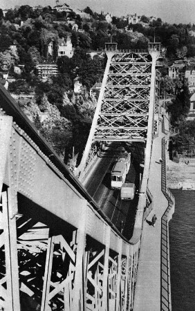 Dresden. Blick über die Elbbrücke Blaues Wunder auf Loschwitz.