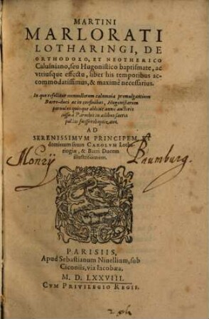 De orthodoxo et neotherico Calviniano baptismate