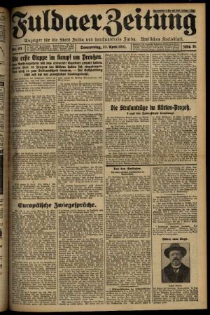 Erste Ausgabe vom Donnerstag, den 23. April 1931.