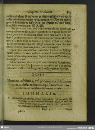 XXXIII. Nomina, actiones, vel pecunia credita an inter res mobiles referatur, & post mortem uxoris marito, an verò haeredibus uxoris cedat