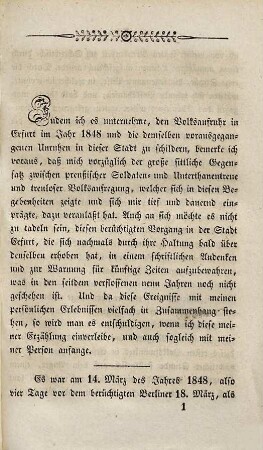 Erfurt im Jahr 1848 : Volksbewegung und Preussentreue ; nach eigenen Erlebnissen und authentischen Mittheilungen geschildert