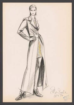 Modezeichnung: Frau in Mantel