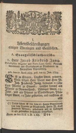 I. Lebensbeschreibungen einiger Theologen und Geistlichen