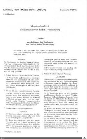 Gesetz zur Änderung der Landesverfassung