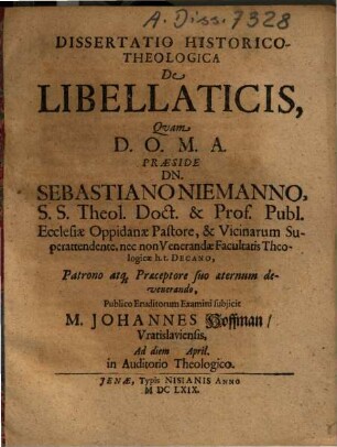 Dissertatio Historico-Theologica De Libellaticis