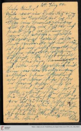 Korrespondenz von Alice und Ludwig Klein: Postkarte von Ludwig Klein an Max Klein und Susanne Klein