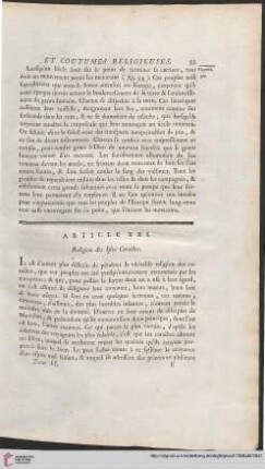 Article XXI: Religion des Isles Caraibes